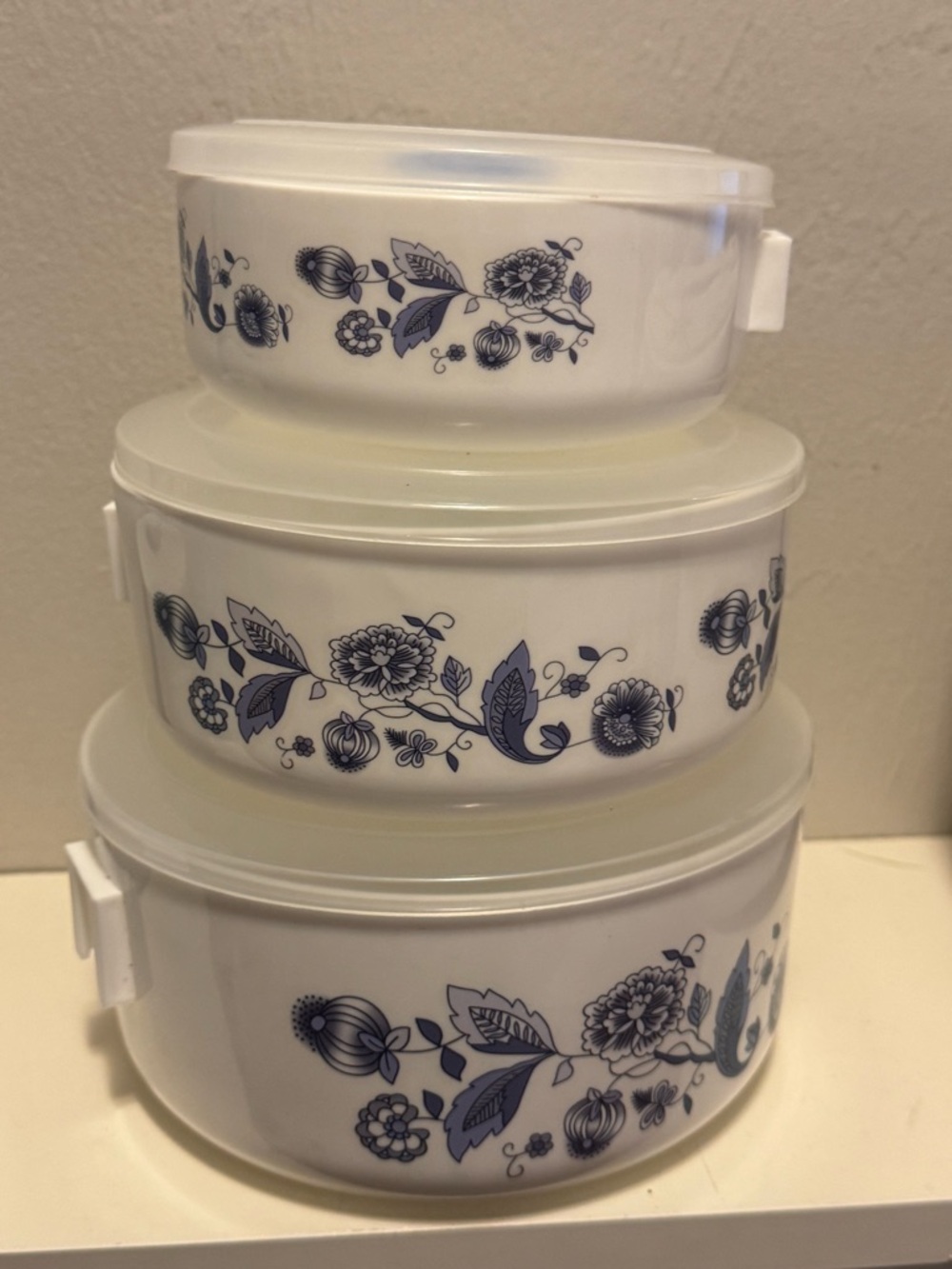 Blue Floral Stackable Ceramic Food Storage Set - 3 Piece